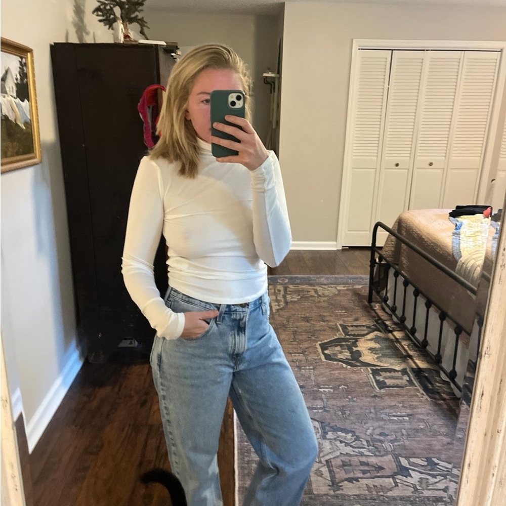 Aritzia Cream Long-Sleeve Mock Neck Top